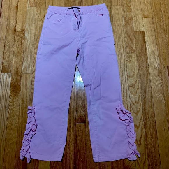 Zara Pants - Zara Pink Ruffle Slit Cropped Pants